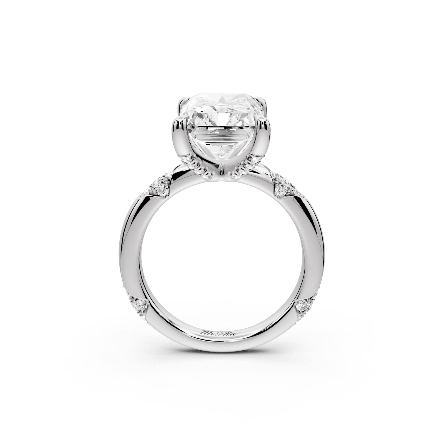 Luna - 5ct 18k white gold radiant Diamond Crown with Flush - Set Diamond Clusters Engagement Ring - Mr. Alex Jewelry