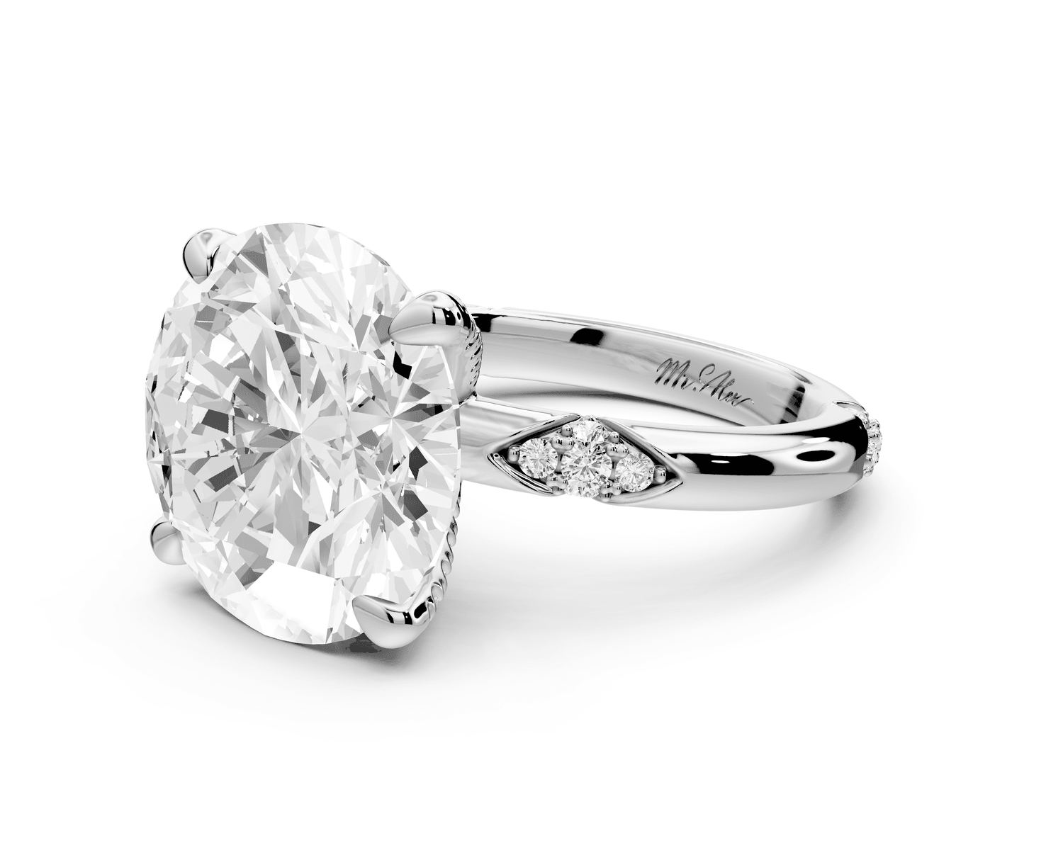 Luna - 5ct 18k white gold round Diamond Crown with Flush - Set Diamond Clusters Engagement Ring - Mr. Alex Jewelry