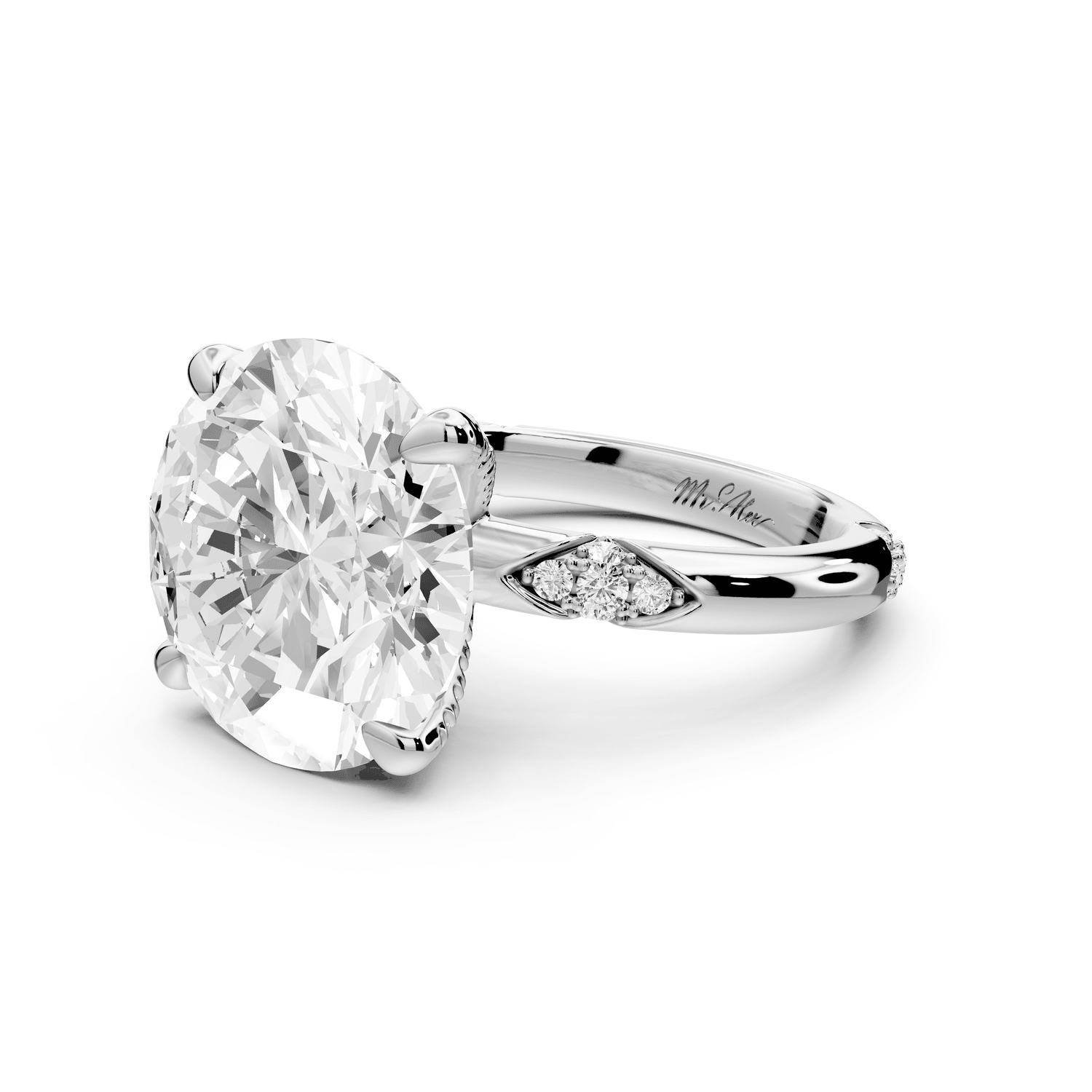 Luna - 5ct 18k white gold round Diamond Crown with Flush - Set Diamond Clusters Engagement Ring - Mr. Alex Jewelry