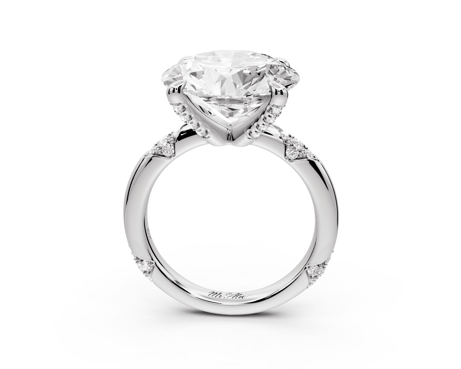 Luna - 5ct 18k white gold round Diamond Crown with Flush - Set Diamond Clusters Engagement Ring - Mr. Alex Jewelry
