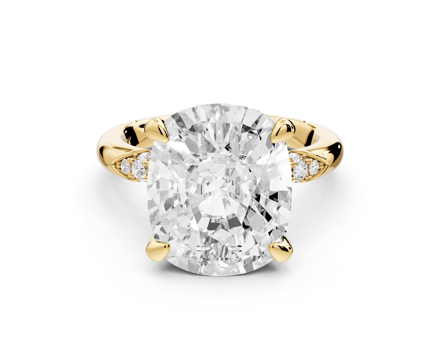 Luna - 5ct 18k yellow gold ecushion Diamond Crown with Flush - Set Diamond Clusters Engagement Ring - Mr. Alex Jewelry