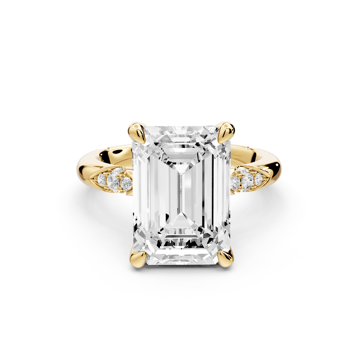 Luna - 5ct 18k yellow gold emerald Diamond Crown with Flush - Set Diamond Clusters Engagement Ring - Mr. Alex Jewelry
