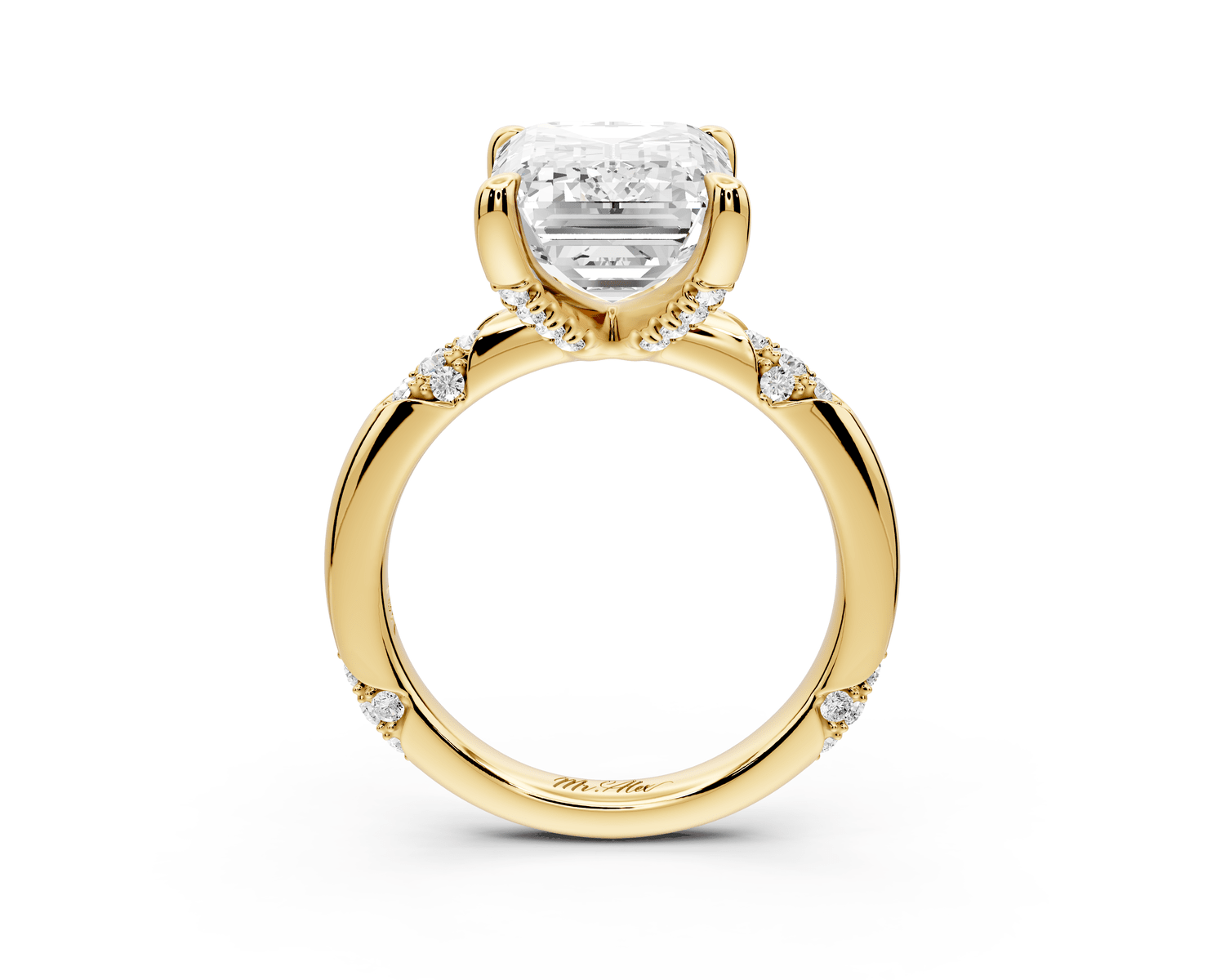 Luna - 5ct 18k yellow gold emerald Diamond Crown with Flush - Set Diamond Clusters Engagement Ring - Mr. Alex Jewelry