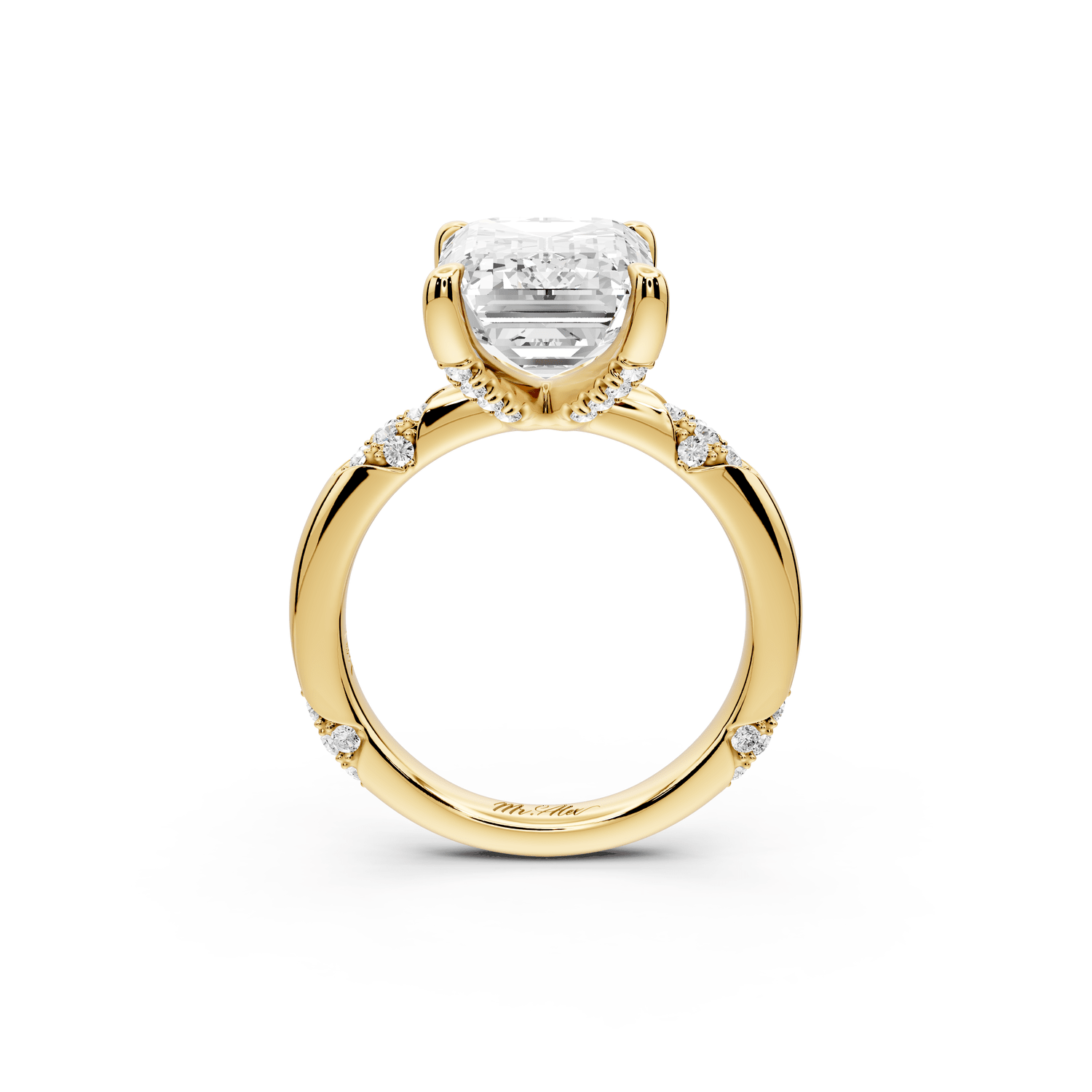 Luna - 5ct 18k yellow gold emerald Diamond Crown with Flush - Set Diamond Clusters Engagement Ring - Mr. Alex Jewelry