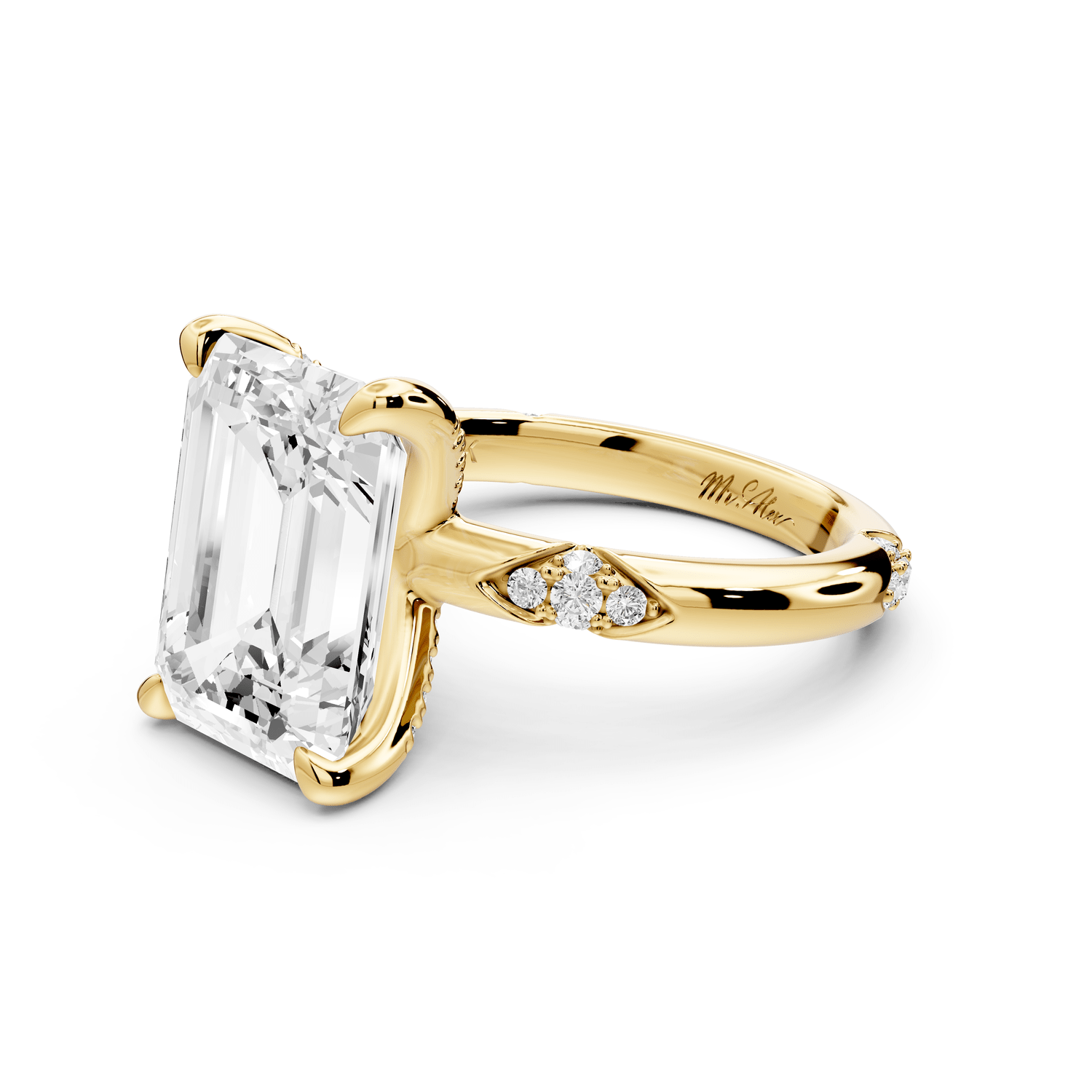 Luna - 5ct 18k yellow gold emerald Diamond Crown with Flush - Set Diamond Clusters Engagement Ring - Mr. Alex Jewelry