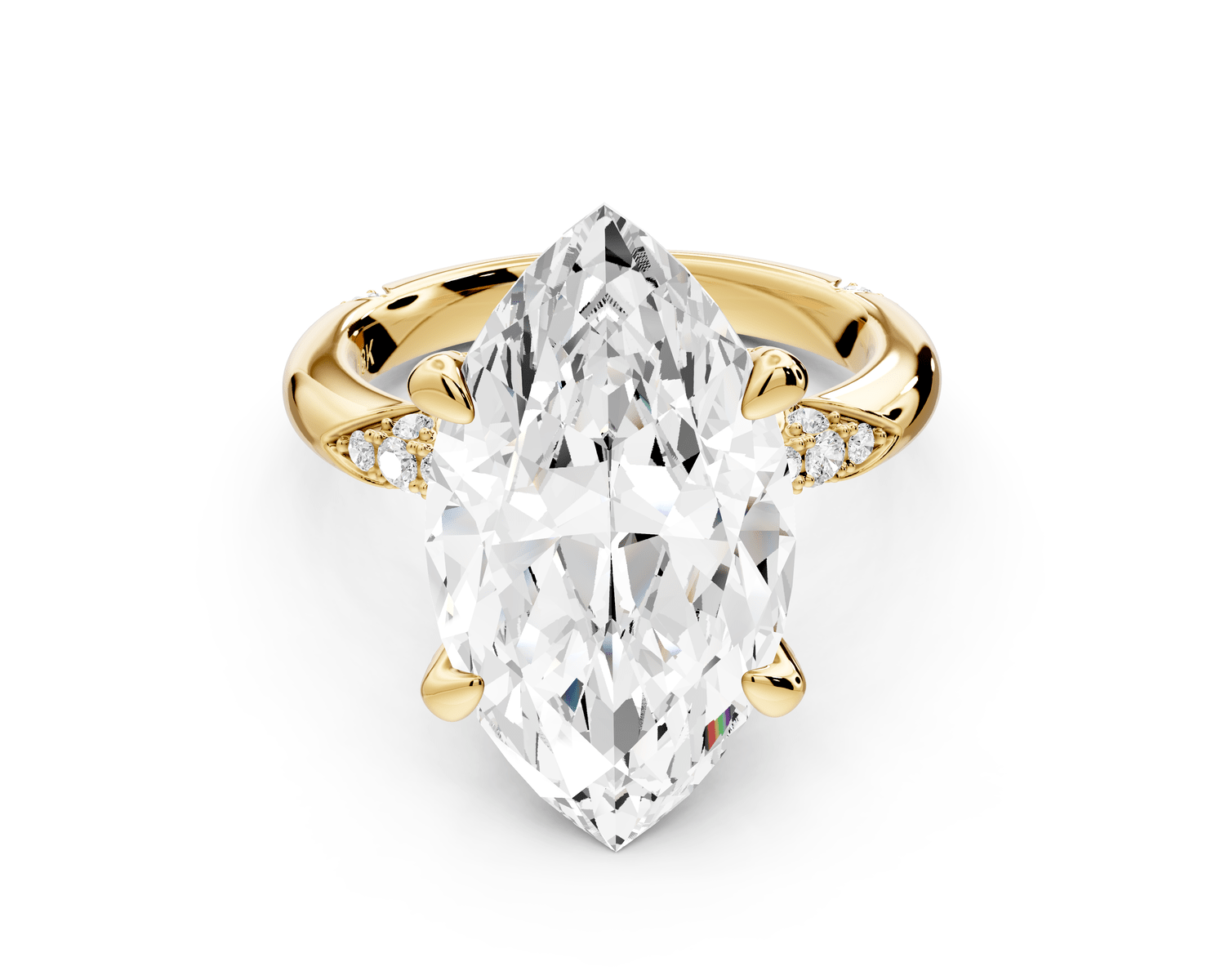 Luna - 5ct 18k yellow gold marquise Diamond Crown with Flush - Set Diamond Clusters Engagement Ring - Mr. Alex Jewelry