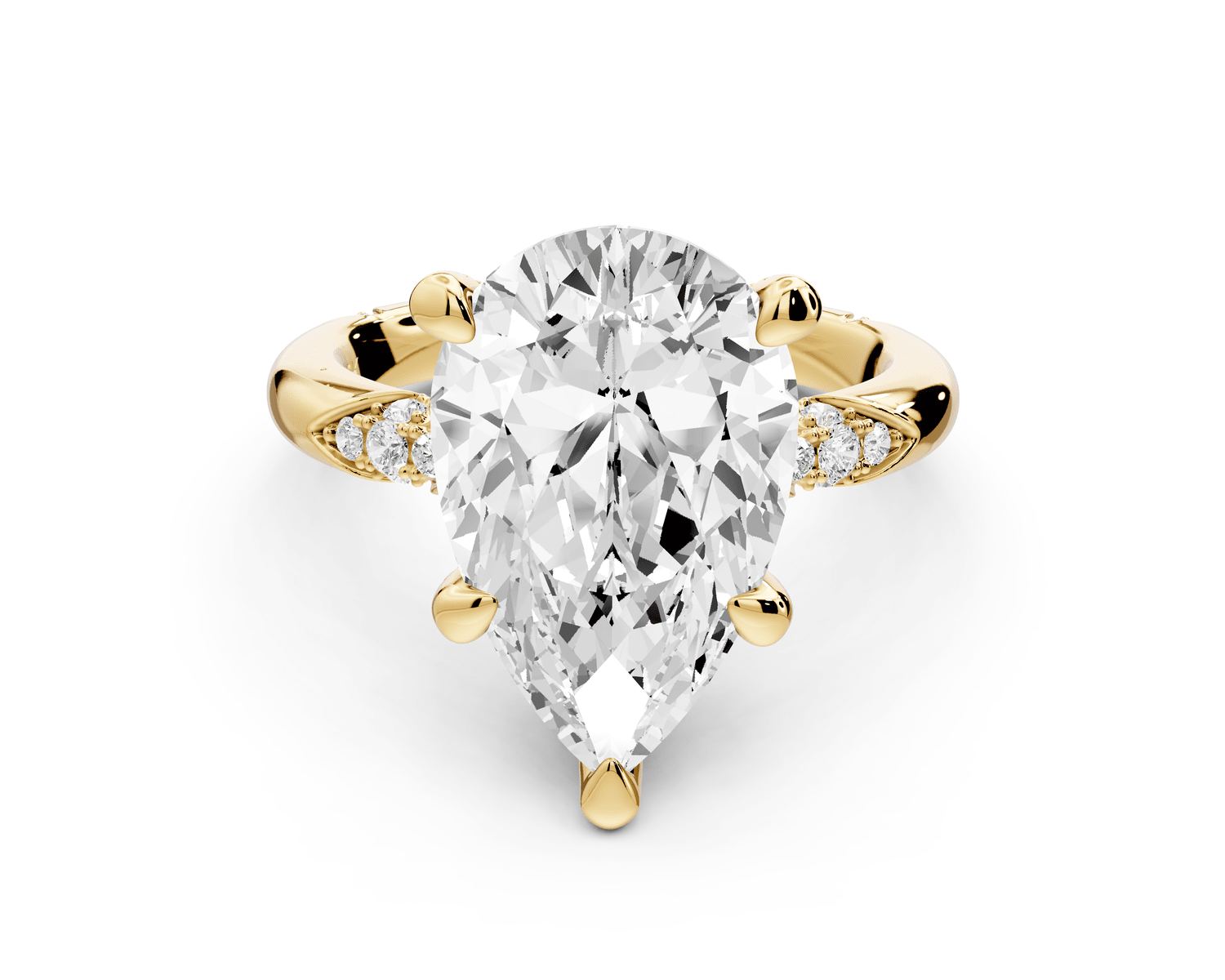 Luna - 5ct 18k yellow gold pear Diamond Crown with Flush - Set Diamond Clusters Engagement Ring - Mr. Alex Jewelry