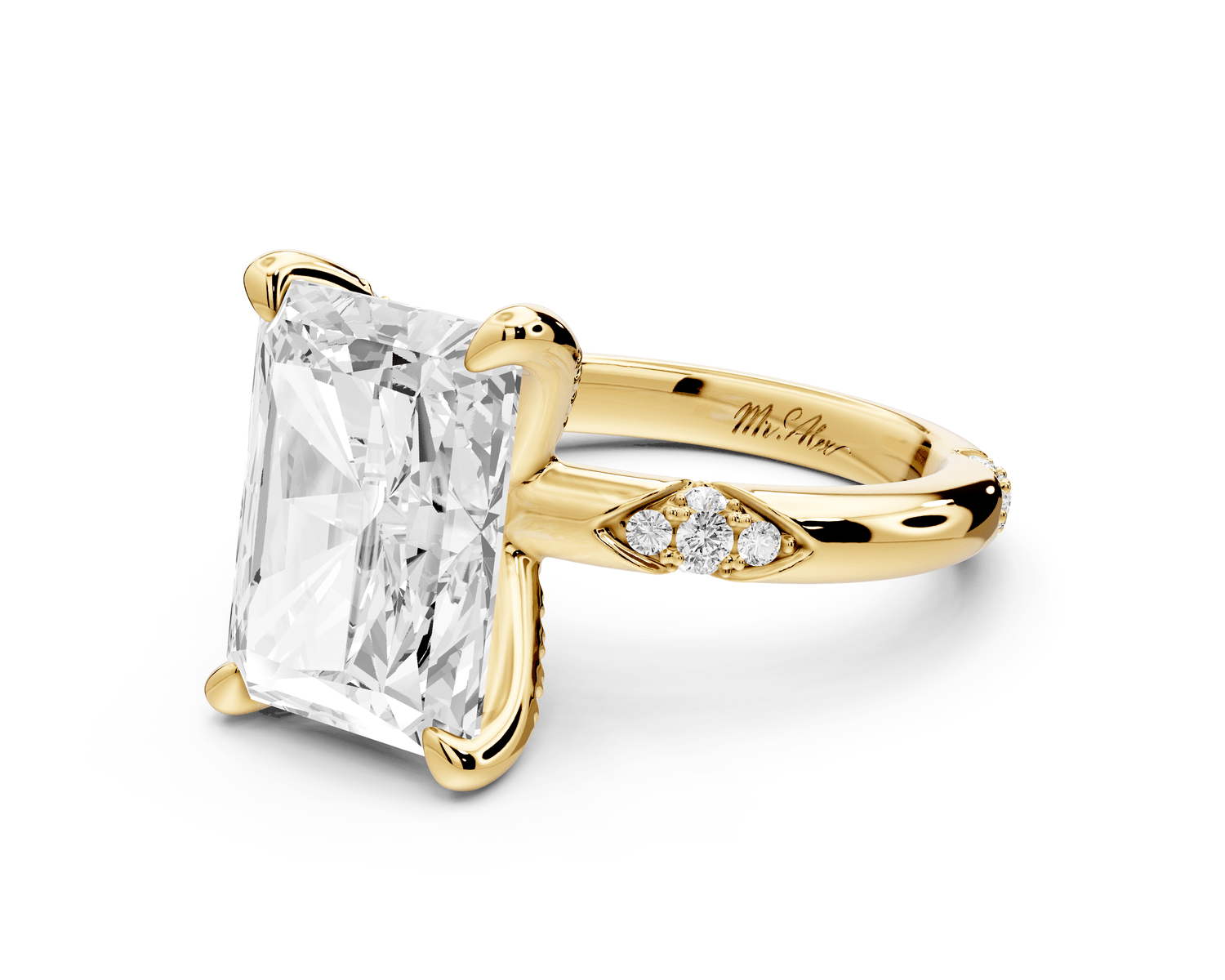 Luna - 5ct 18k yellow gold radiant Diamond Crown with Flush - Set Diamond Clusters Engagement Ring - Mr. Alex Jewelry