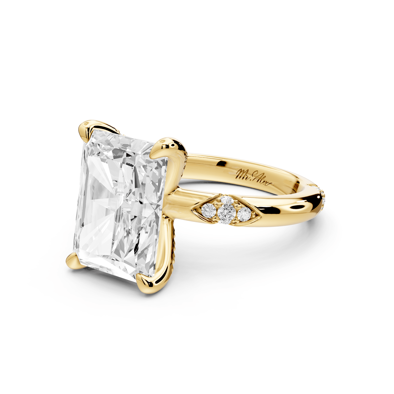 Luna - 5ct 18k yellow gold radiant Diamond Crown with Flush - Set Diamond Clusters Engagement Ring - Mr. Alex Jewelry