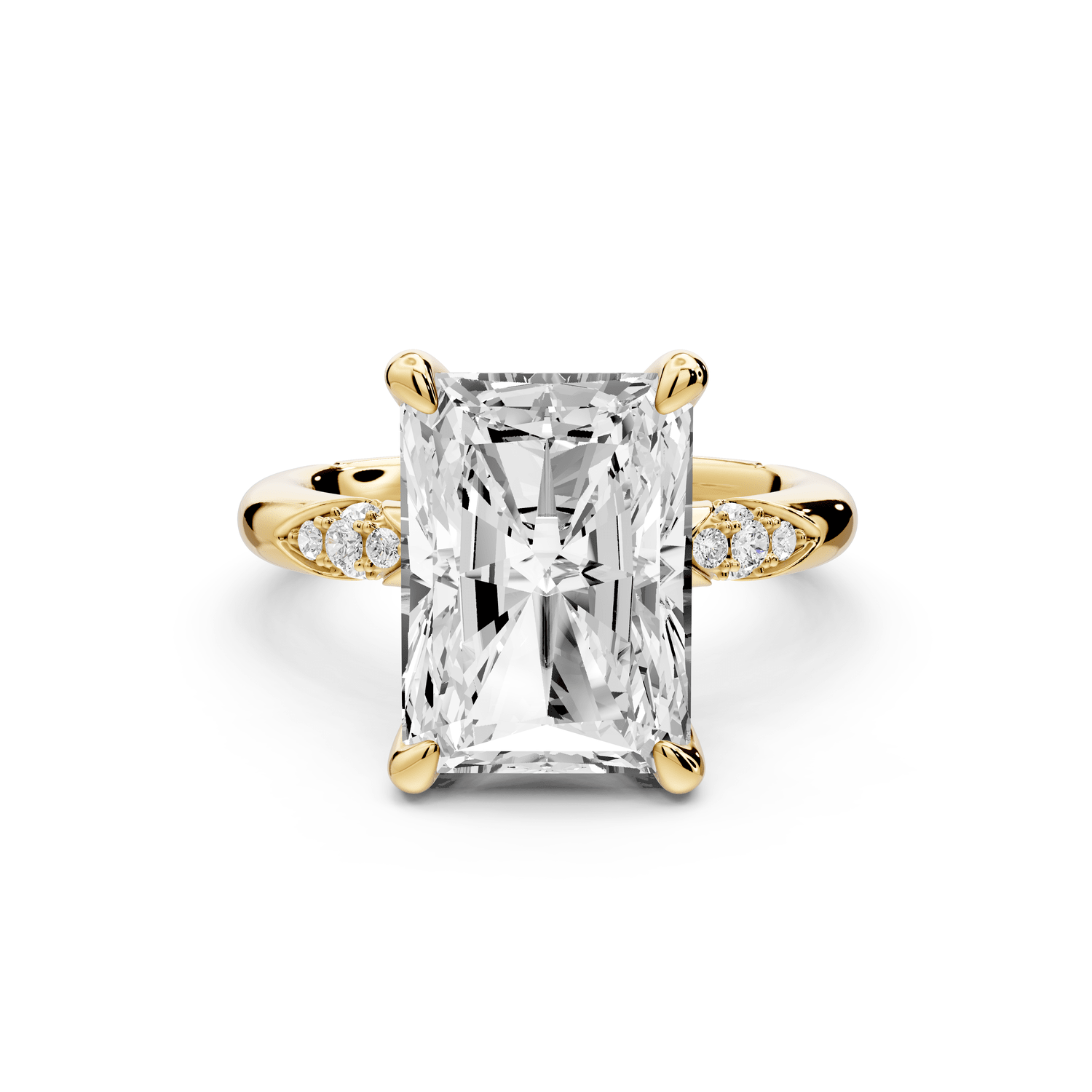 Luna - 5ct 18k yellow gold radiant Diamond Crown with Flush - Set Diamond Clusters Engagement Ring - Mr. Alex Jewelry