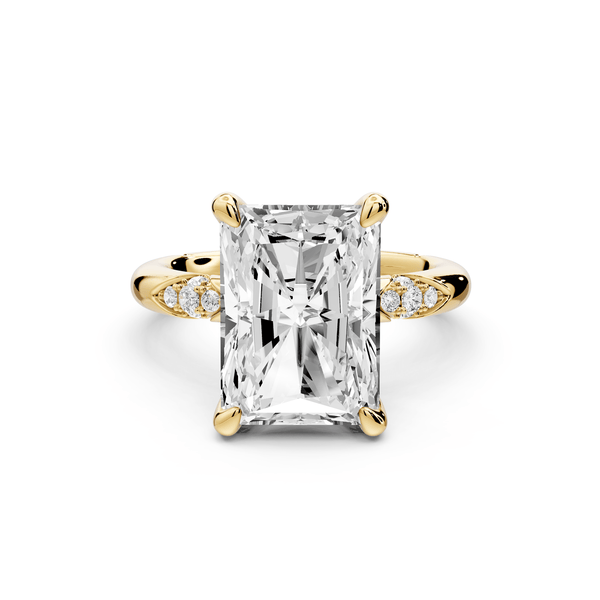 Luna - 5ct 18k yellow gold radiant Diamond Crown with Flush - Set Diamond Clusters Engagement Ring - Mr. Alex Jewelry