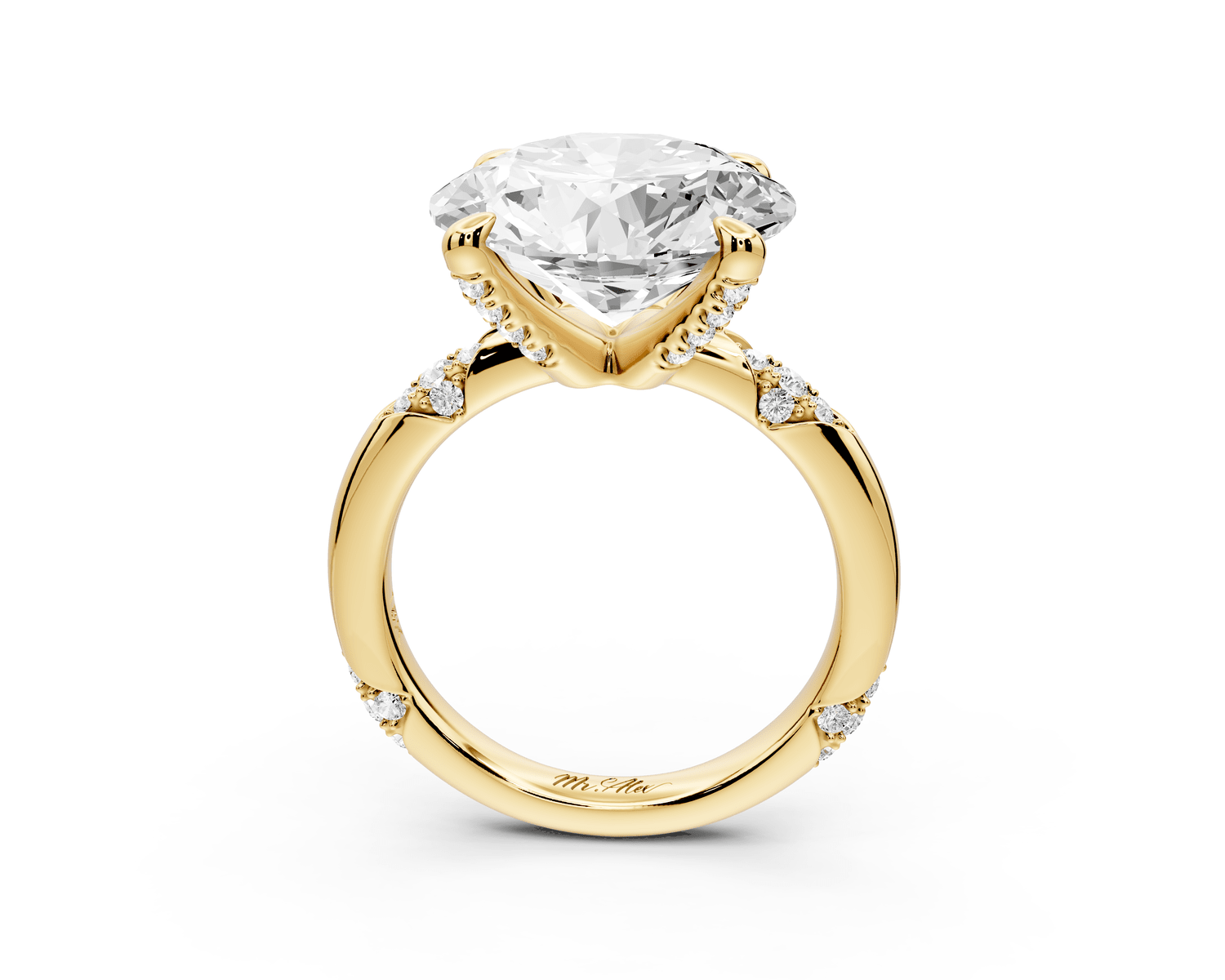 Luna - 5ct 18k yellow gold round Diamond Crown with Flush - Set Diamond Clusters Engagement Ring - Mr. Alex Jewelry