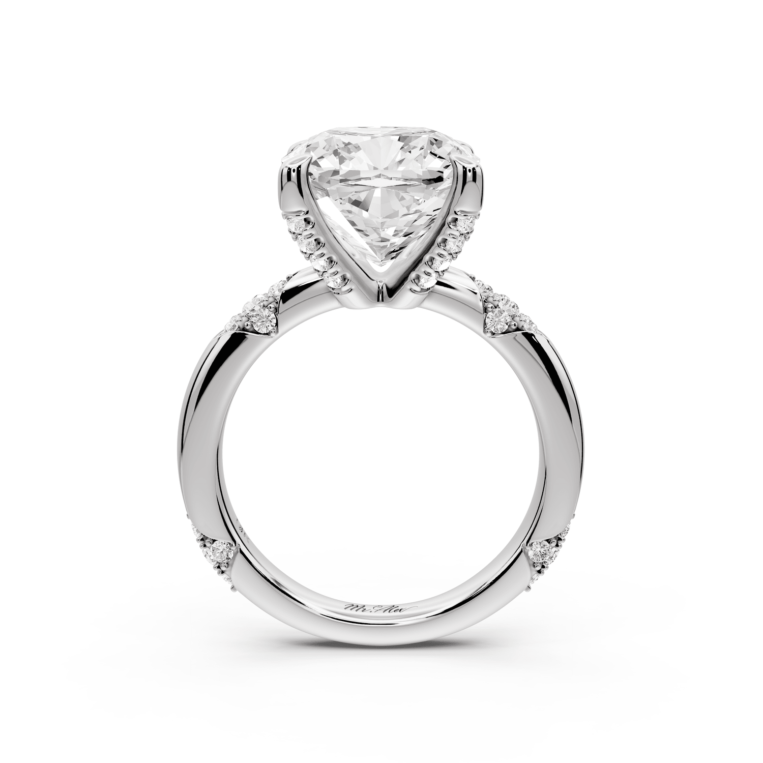 Luna - 5ct platinum cushion Diamond Crown with Flush - Set Diamond Clusters Engagement Ring - Mr. Alex Jewelry