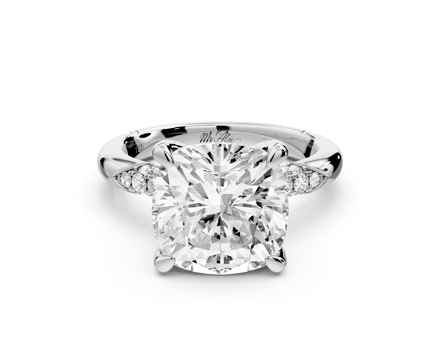Luna - 5ct platinum cushion Diamond Crown with Flush - Set Diamond Clusters Engagement Ring - Mr. Alex Jewelry
