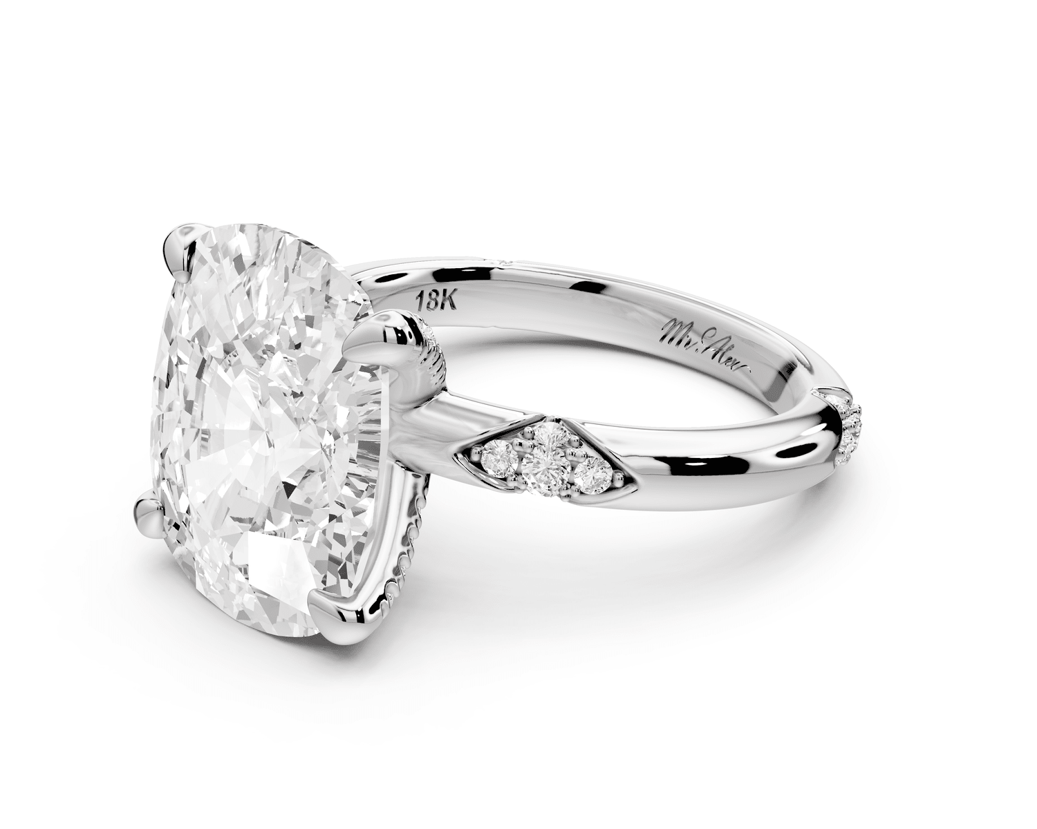 Luna - 5ct platinum ecushion Diamond Crown with Flush - Set Diamond Clusters Engagement Ring - Mr. Alex Jewelry