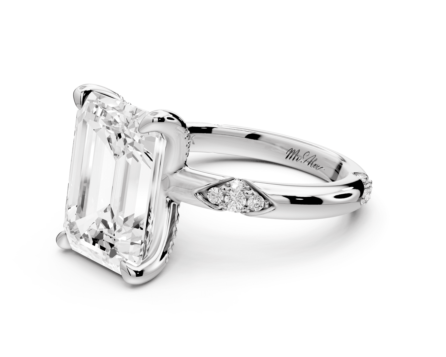 Luna - 5ct platinum emerald Diamond Crown with Flush - Set Diamond Clusters Engagement Ring - Mr. Alex Jewelry