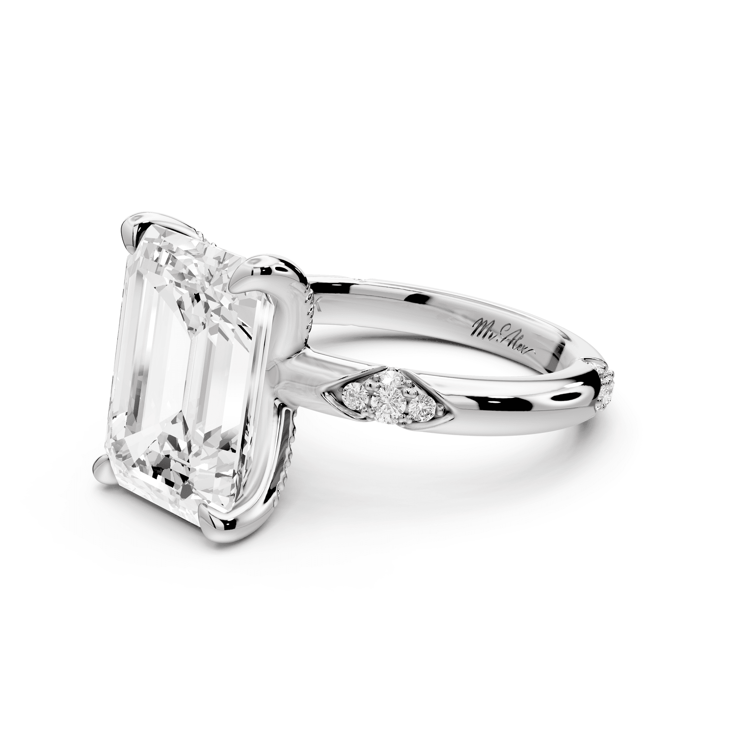 Luna - 5ct platinum emerald Diamond Crown with Flush - Set Diamond Clusters Engagement Ring - Mr. Alex Jewelry