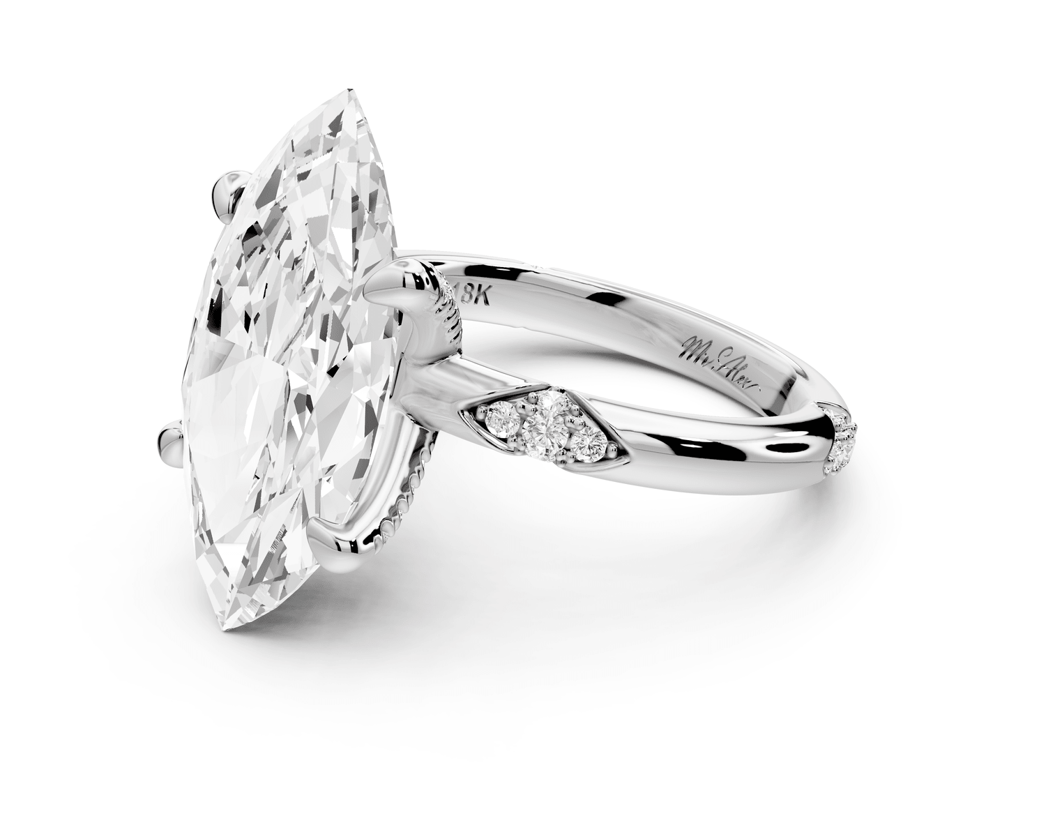 Luna - 5ct platinum marquise Diamond Crown with Flush - Set Diamond Clusters Engagement Ring - Mr. Alex Jewelry