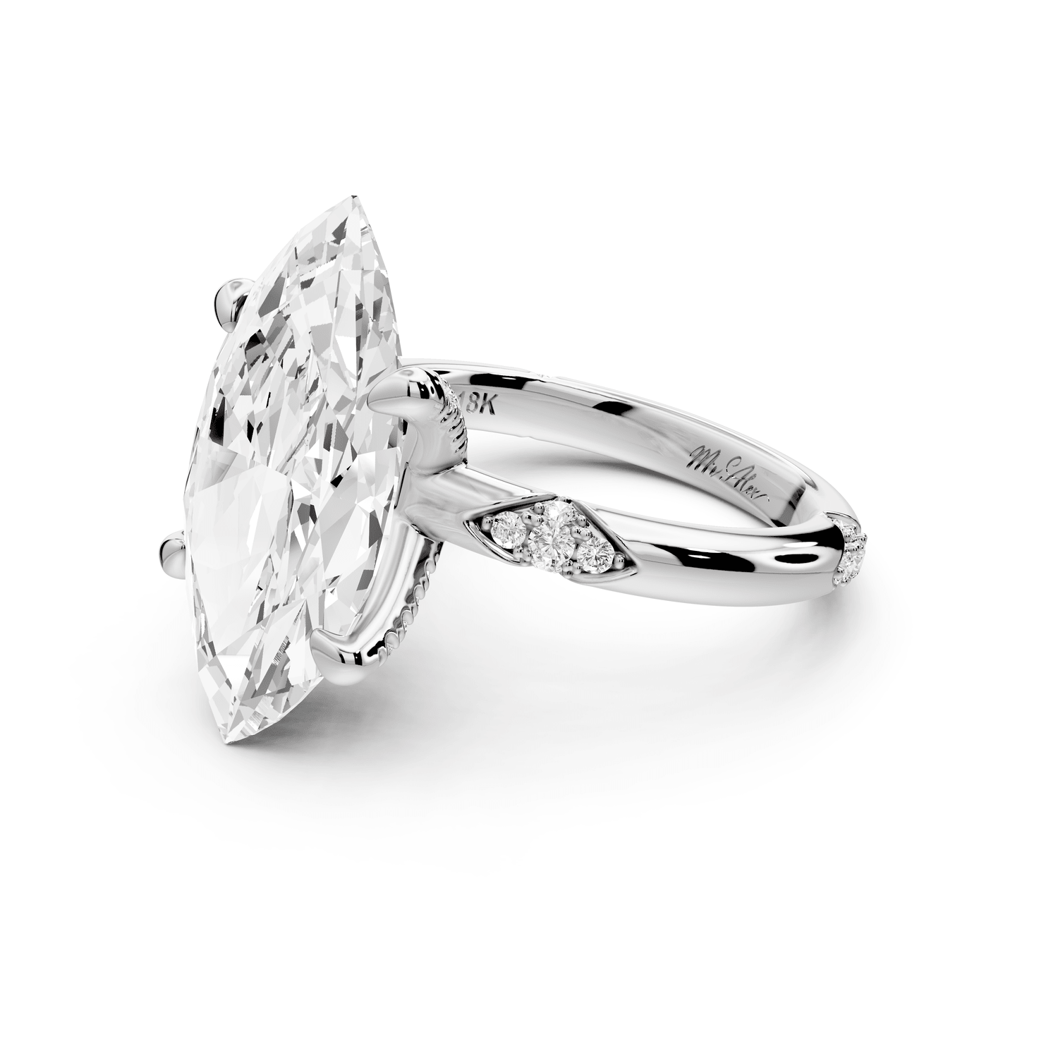 Luna - 5ct platinum marquise Diamond Crown with Flush - Set Diamond Clusters Engagement Ring - Mr. Alex Jewelry