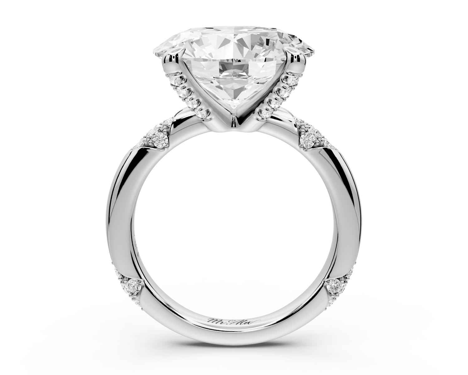 Luna - 5ct platinum oval Diamond Crown with Flush - Set Diamond Clusters Engagement Ring - Mr. Alex Jewelry