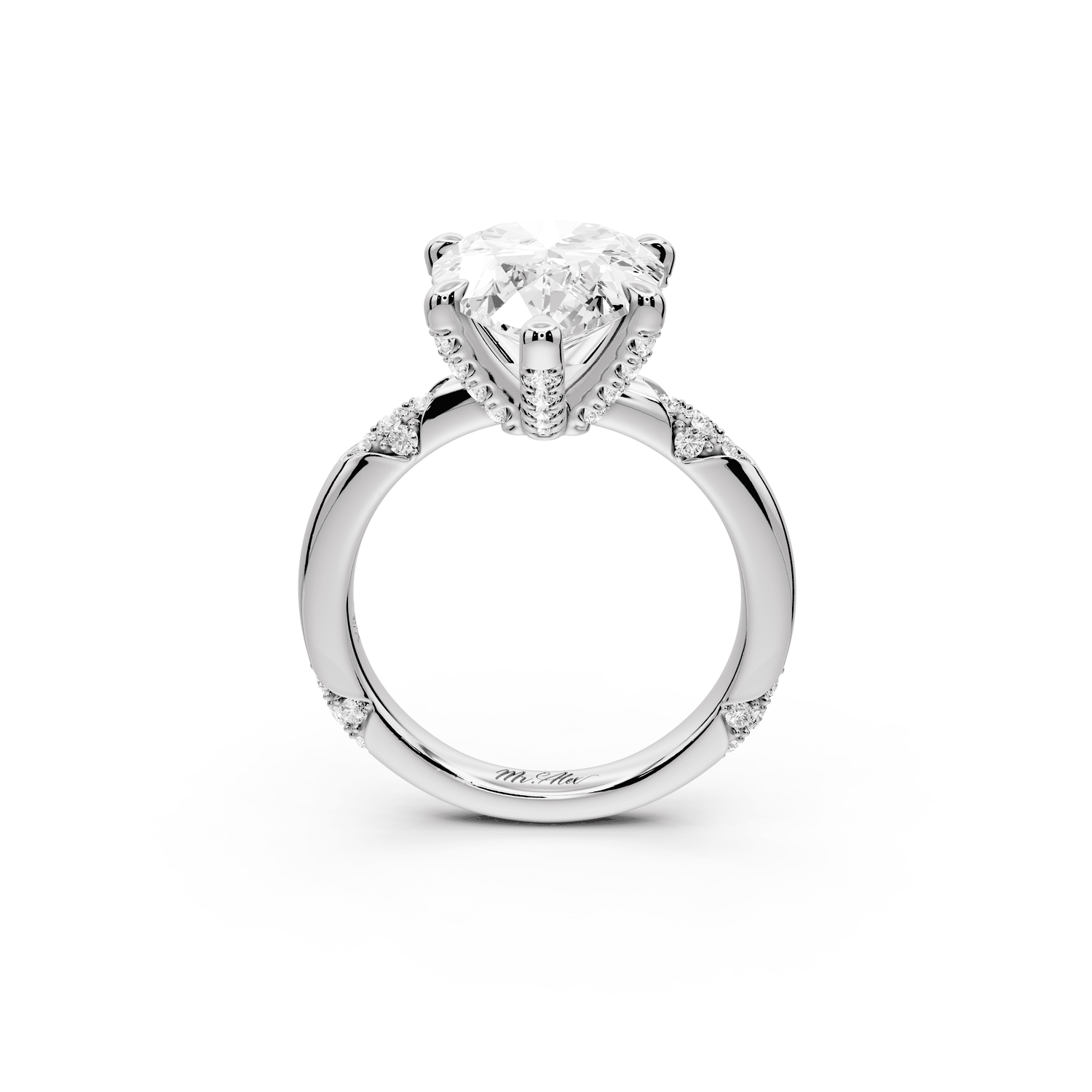 Luna - 5ct platinum pear Diamond Crown with Flush - Set Diamond Clusters Engagement Ring - Mr. Alex Jewelry