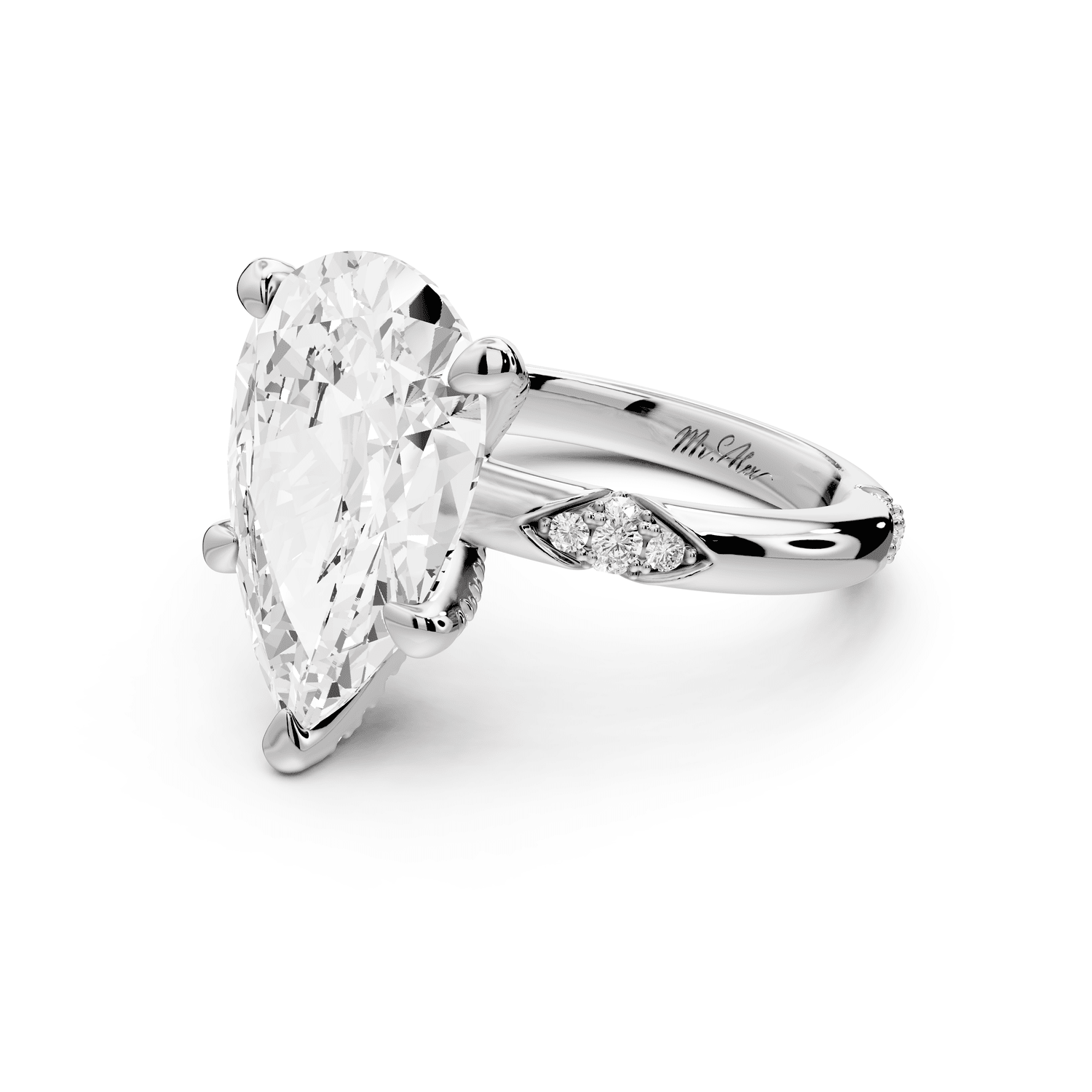Luna - 5ct platinum pear Diamond Crown with Flush - Set Diamond Clusters Engagement Ring - Mr. Alex Jewelry