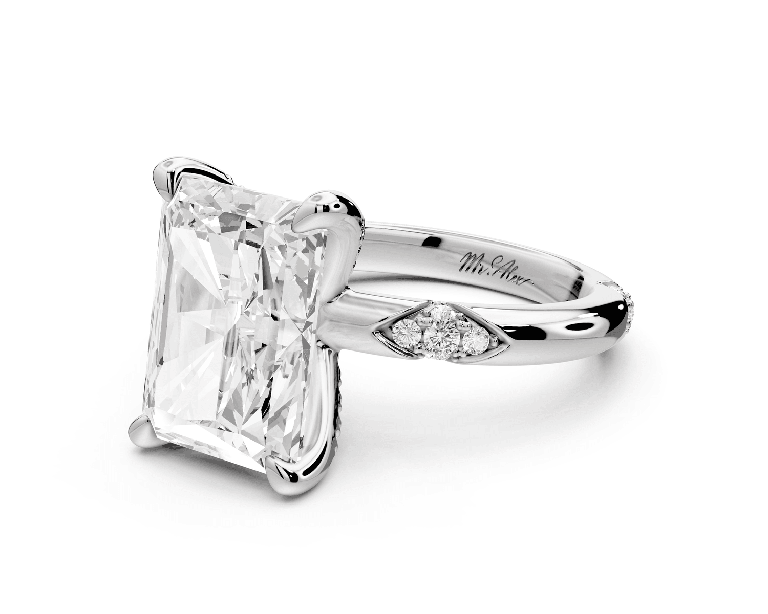 Luna - 5ct platinum radiant Diamond Crown with Flush - Set Diamond Clusters Engagement Ring - Mr. Alex Jewelry