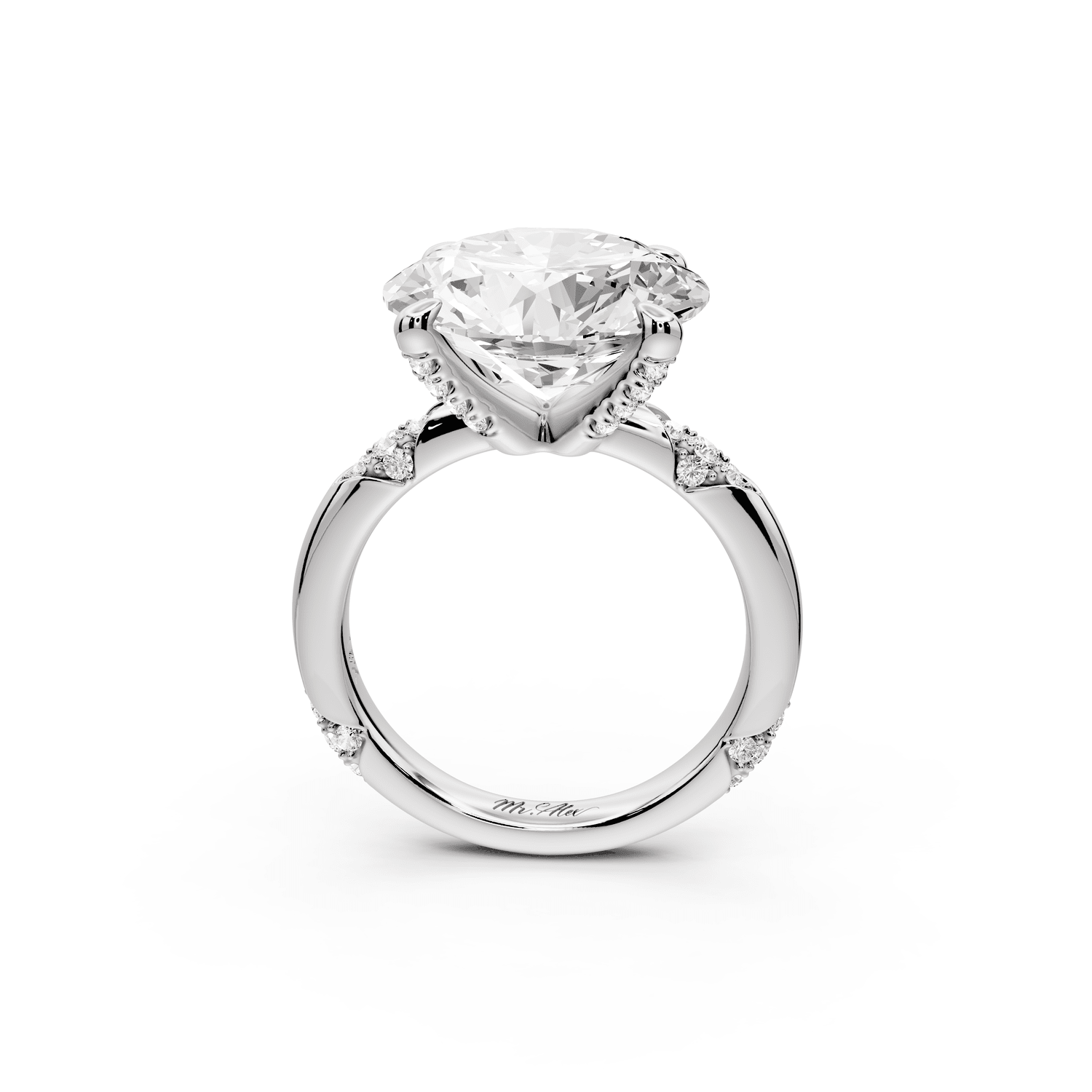 Luna - 5ct platinum round Diamond Crown with Flush - Set Diamond Clusters Engagement Ring - Mr. Alex Jewelry