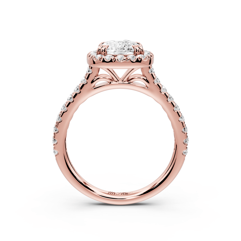 Marcella - 2ct 14k rose gold ecushion halo double talon prong cathedral pavé engagement ring - Mr. Alex Jewelry