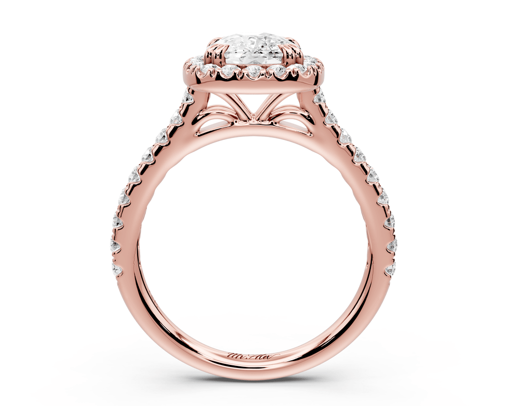 Marcella - 2ct 14k rose gold ecushion halo double talon prong cathedral pavé engagement ring - Mr. Alex Jewelry