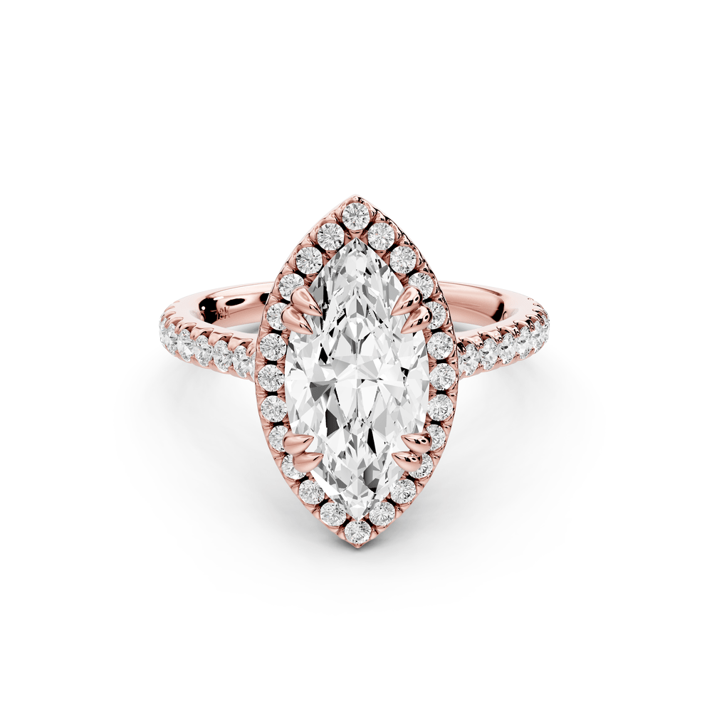 Marcella - 2ct 14k rose gold marquise halo double talon prong cathedral pavé engagement ring - Mr. Alex Jewelry