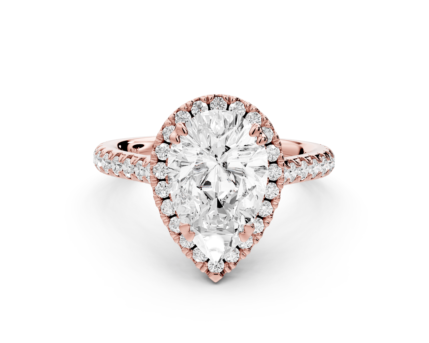 Marcella - 2ct 14k rose gold pear halo double talon prong cathedral pavé engagament ring - Mr. Alex Jewelry