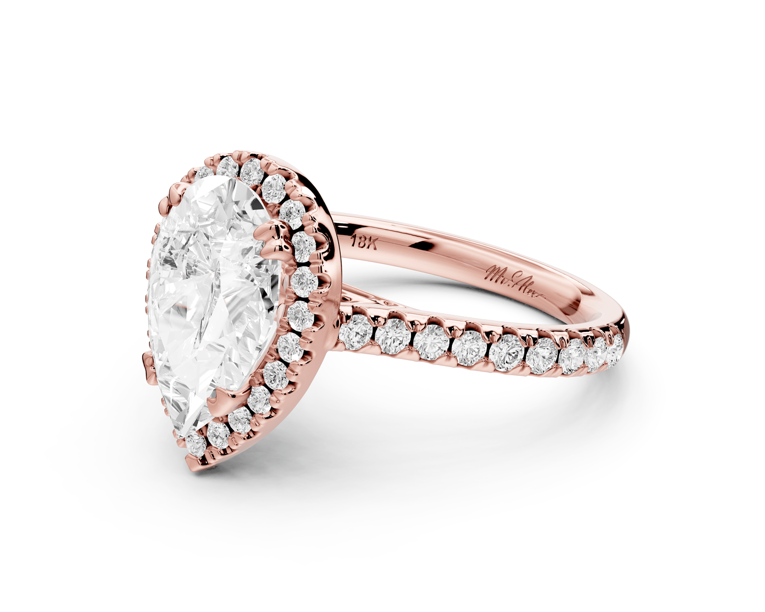 Marcella - 2ct 14k rose gold pear halo double talon prong cathedral pavé engagament ring - Mr. Alex Jewelry