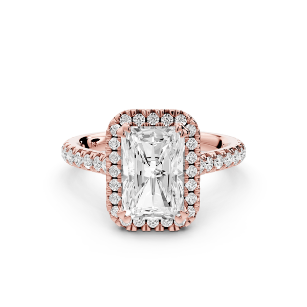 Marcella - 2ct 14k rose gold radiant halo double talon prong cathedral pavé engagement ring - Mr. Alex Jewelry