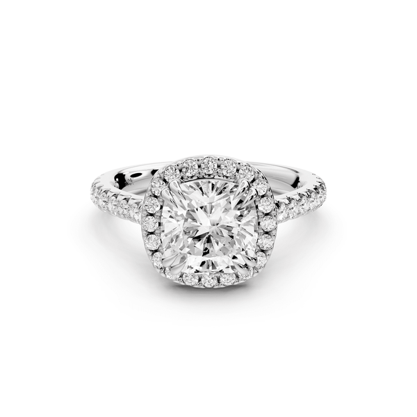 Marcella - 2ct 14k white gold cushion halo double talon prong cathedral pavé engagement ring - Mr. Alex Jewelry