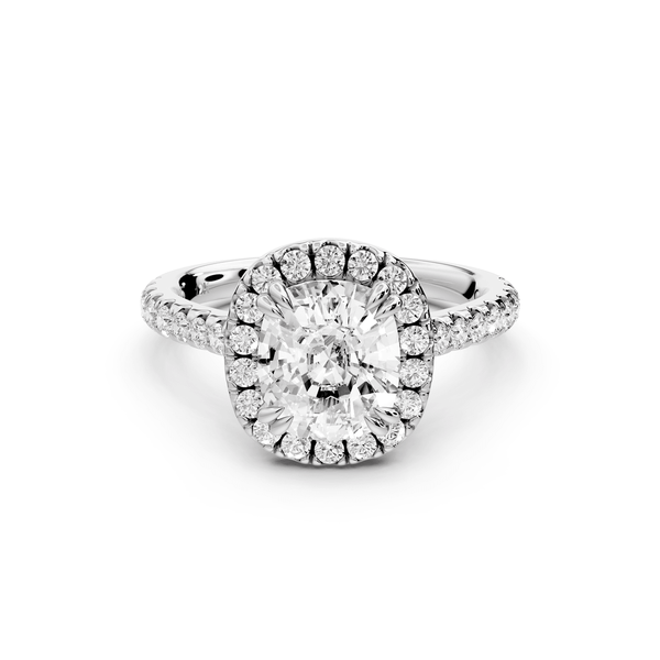 Marcella - 2ct 14k white gold ecushion halo double talon prong cathedral pavé engagement ring - Mr. Alex Jewelry