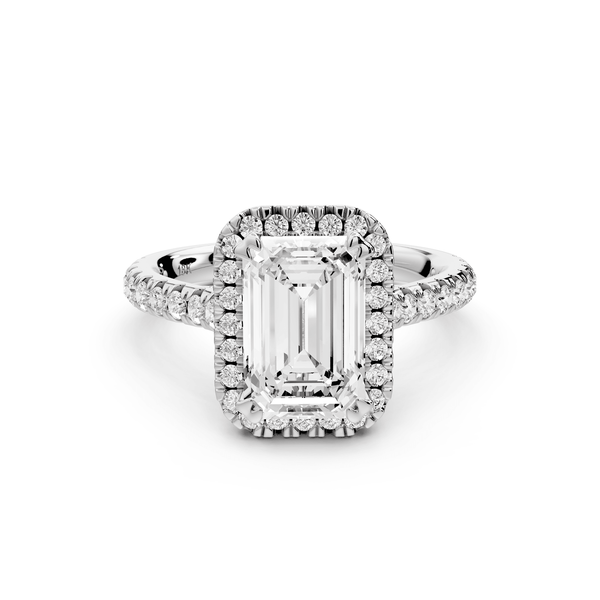 Marcella - 2ct 14k white gold emerald halo double talon prong cathedral pavé engagament ring - Mr. Alex Jewelry