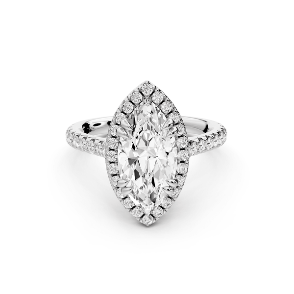 Marcella - 2ct 14k white gold marquise halo double talon prong cathedral pavé engagement ring - Mr. Alex Jewelry