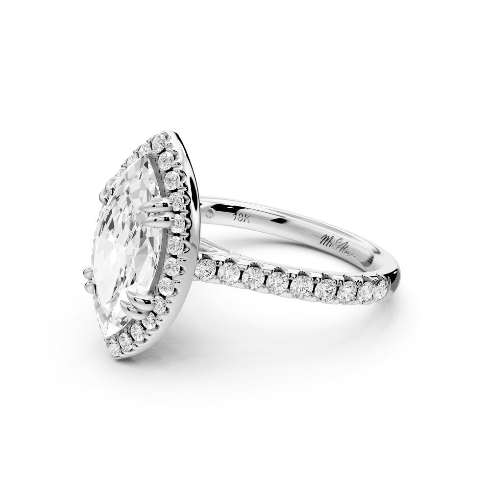 Marcella - 2ct 14k white gold marquise halo double talon prong cathedral pavé engagement ring - Mr. Alex Jewelry