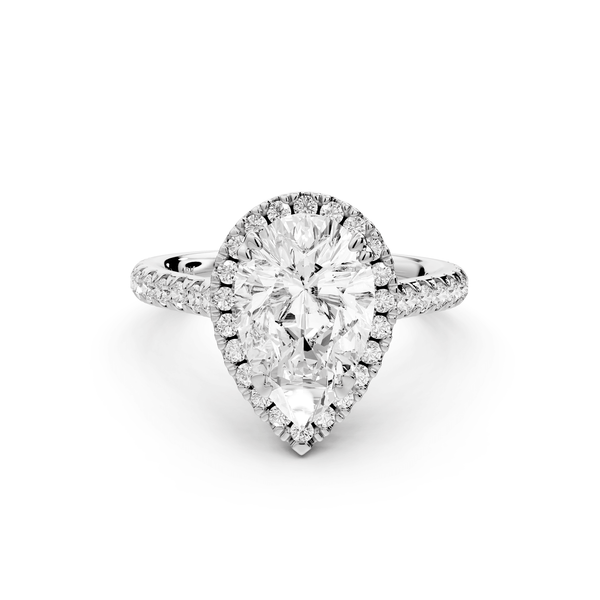 Marcella - 2ct 14k white gold pear halo double talon prong cathedral pavé engagament ring - Mr. Alex Jewelry