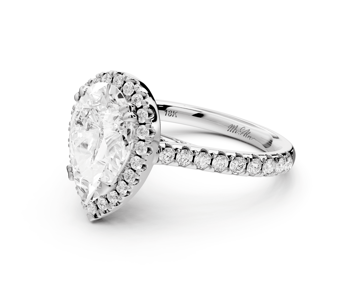 Marcella - 2ct 14k white gold pear halo double talon prong cathedral pavé engagament ring - Mr. Alex Jewelry