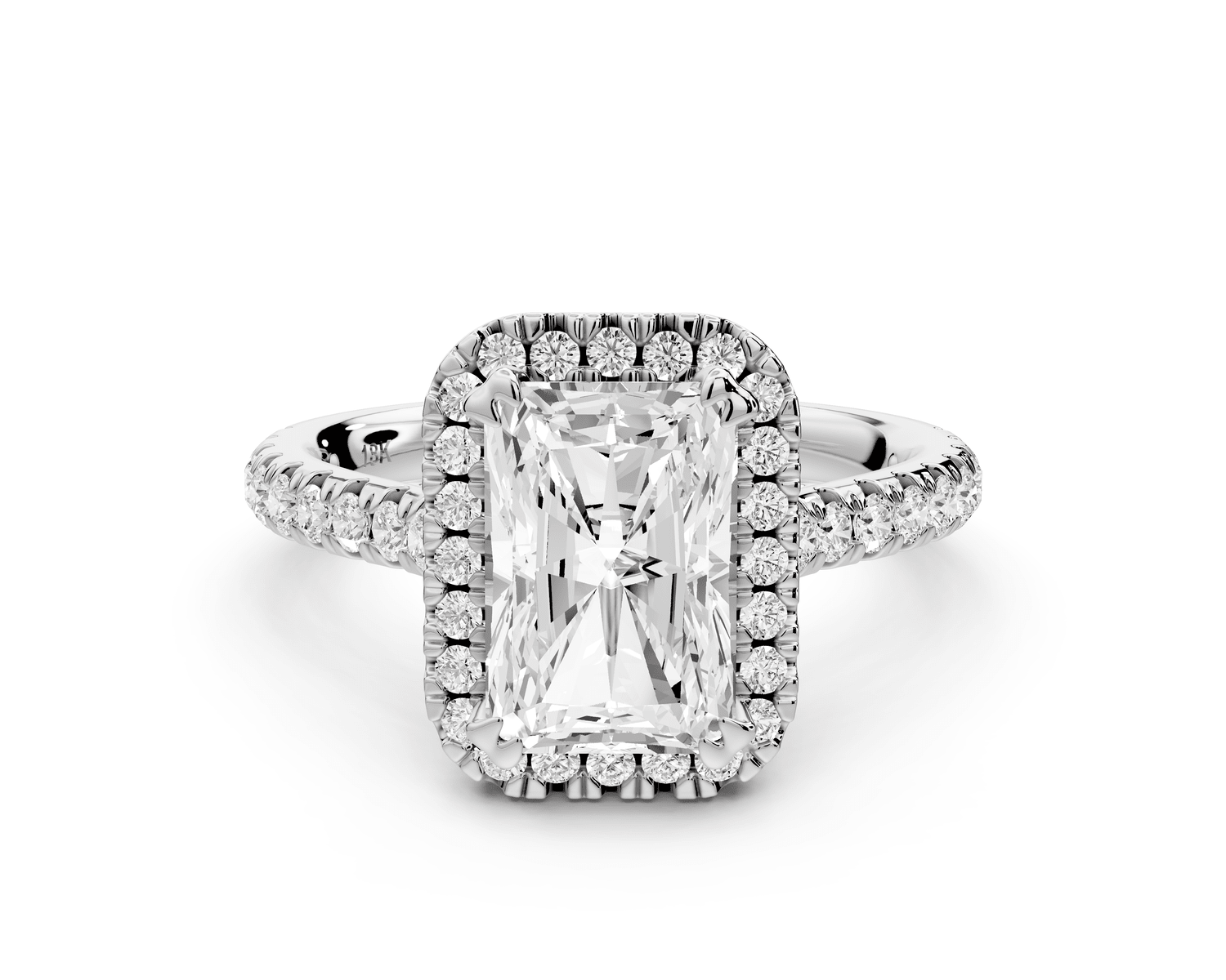 Marcella - 2ct 14k white gold radiant halo double talon prong cathedral pavé engagement ring - Mr. Alex Jewelry
