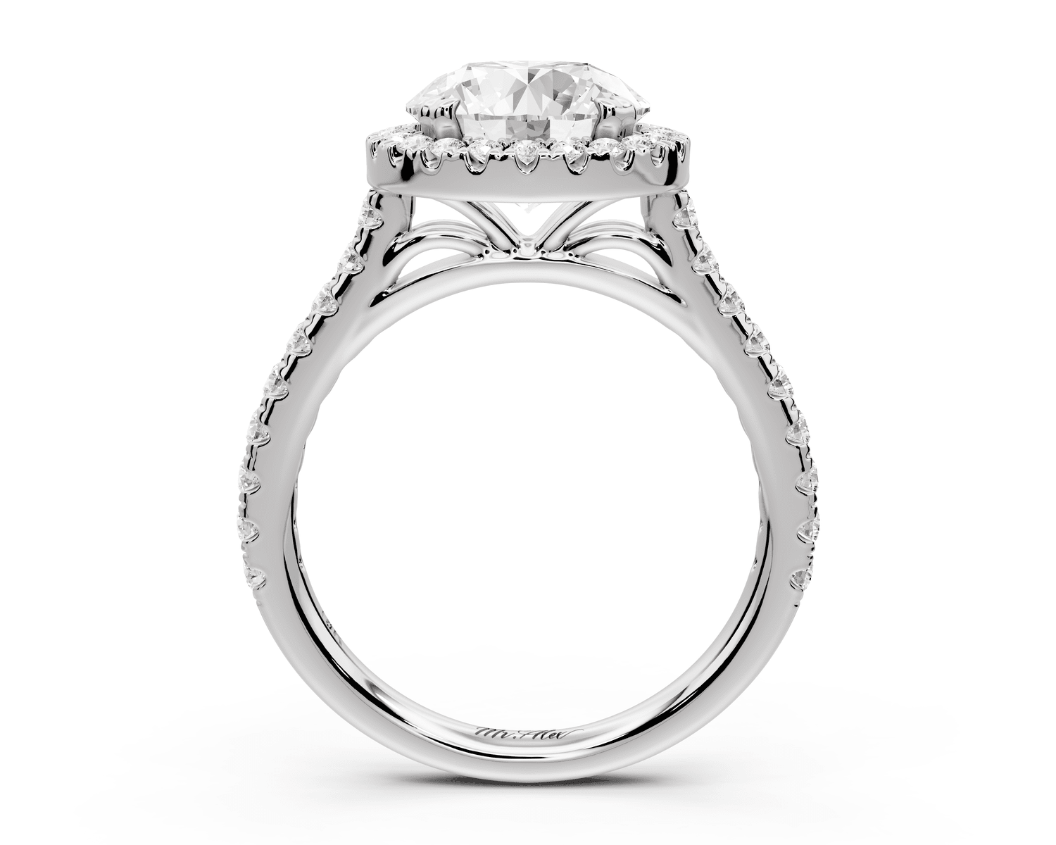 Marcella - 2ct 14k white gold round halo double talon prong cathedral pavé engagement ring - Mr. Alex Jewelry