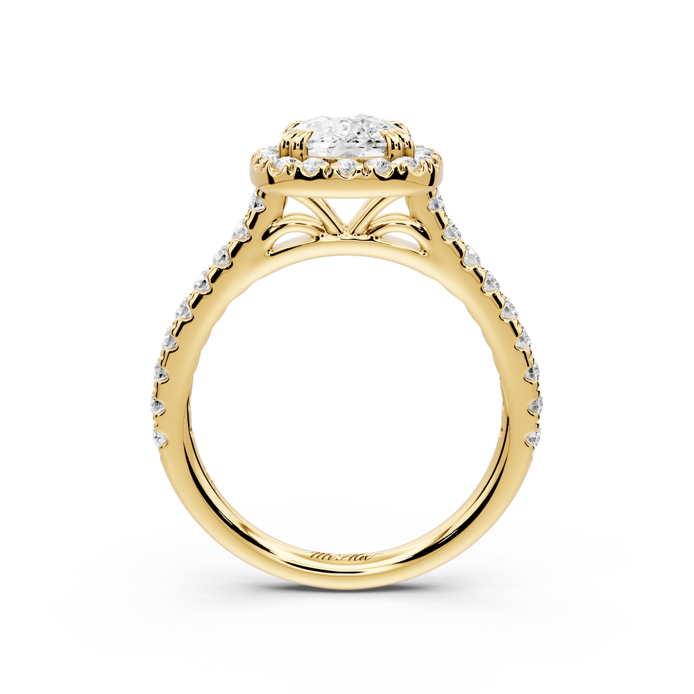 Marcella - 2ct 14k yellow gold ecushion halo double talon prong cathedral pavé engagement ring - Mr. Alex Jewelry