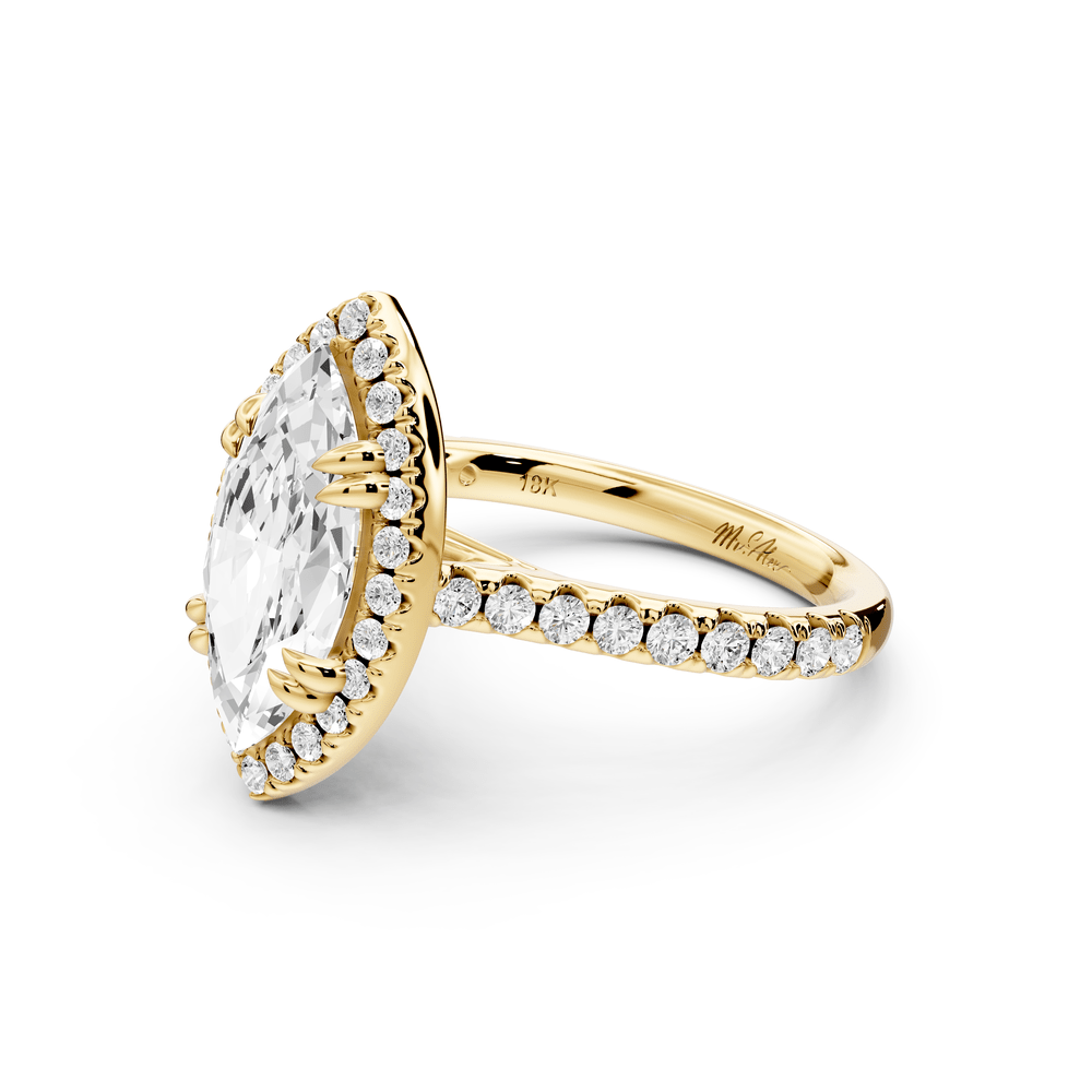 Marcella - 2ct 14k yellow gold marquise halo double talon prong cathedral pavé engagement ring - Mr. Alex Jewelry