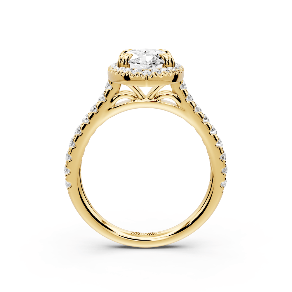 Marcella - 2ct 14k yellow gold marquise halo double talon prong cathedral pavé engagement ring - Mr. Alex Jewelry