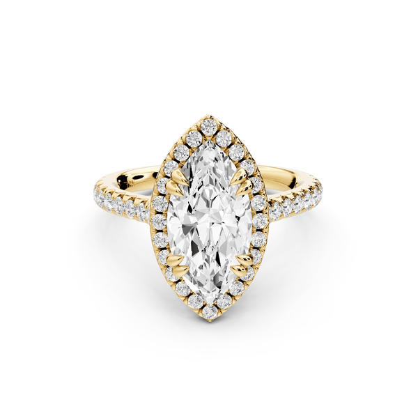 Marcella - 2ct 14k yellow gold marquise halo double talon prong cathedral pavé engagement ring - Mr. Alex Jewelry