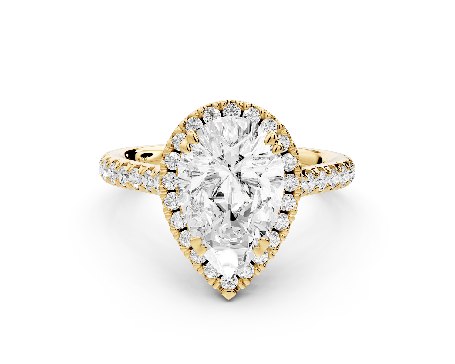Marcella - 2ct 14k yellow gold pear halo double talon prong cathedral pavé engagament ring - Mr. Alex Jewelry