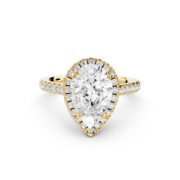 Marcella - 2ct 14k yellow gold pear halo double talon prong cathedral pavé engagament ring - Mr. Alex Jewelry