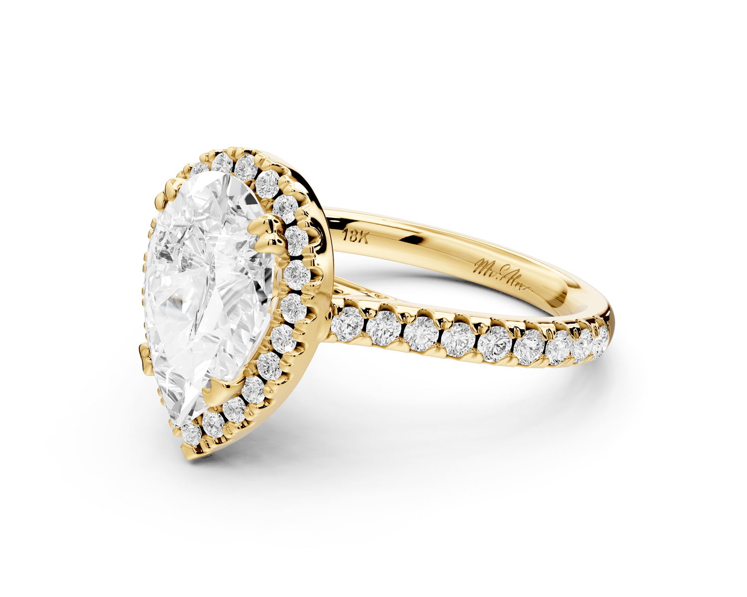 Marcella - 2ct 14k yellow gold pear halo double talon prong cathedral pavé engagament ring - Mr. Alex Jewelry